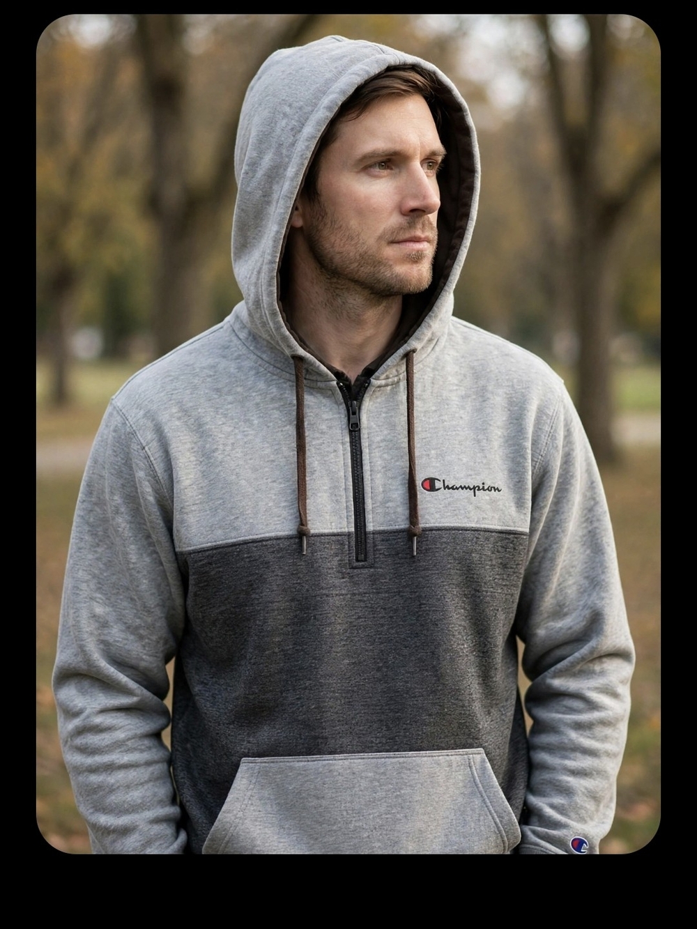 Champion Two-Tone Gray Half-Zip Hoodie